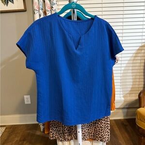 SHEIN Blue Boxy Short Sleeve Blouse